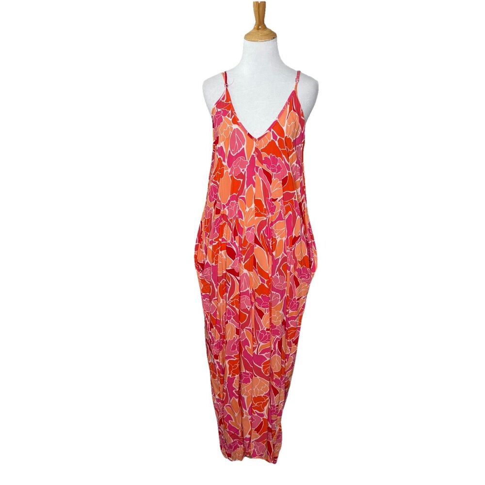 Fourteen & 9th Pink Orange Floral Flowy Spaghetti Straps Pockets Dress Small